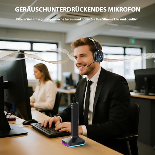 Earbay Kabelloses Headset mit Mikrofon für die Arbeit, V6.0 Bluetooth-Headset mit Geräuschunterdrückung und Stummschaltung, kabellose Kopfhörer mit RGB-Ladestation, Zuhause/Büro/PC/Callcenter/Laptop Bild 2