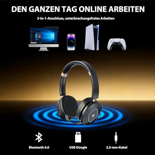 Earbay Kabelloses Headset mit Mikrofon für die Arbeit, V6.0 Bluetooth-Headset mit Geräuschunterdrückung und Stummschaltung, kabellose Kopfhörer mit RGB-Ladestation, Zuhause/Büro/PC/Callcenter/Laptop Bild 5