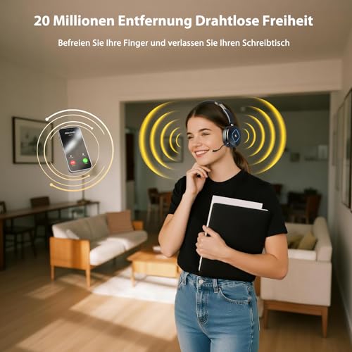 Earbay Kabelloses Headset mit Mikrofon für die Arbeit, V6.0 Bluetooth-Headset mit Geräuschunterdrückung und Stummschaltung, kabellose Kopfhörer mit RGB-Ladestation, Zuhause/Büro/PC/Callcenter/Laptop Bild 6