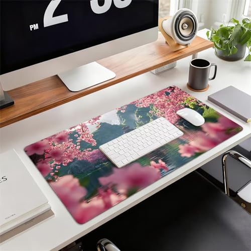 Gaming Mauspad XXL 1600x800x3mm Kirschblüten Mousepad, Große Speed rutschfeste Schreibtischunterlage Landschaft Verbessert Präzision und Geschwindigkeit mit Stoßdämpfung für Tastatur und Maus xg-209 Bild 2
