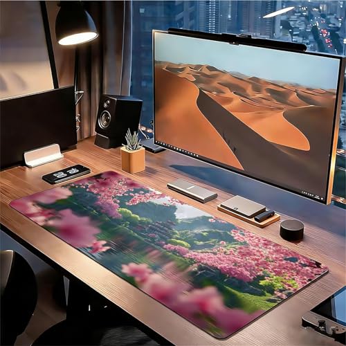 Gaming Mauspad XXL 1600x800x3mm Kirschblüten Mousepad, Große Speed rutschfeste Schreibtischunterlage Landschaft Verbessert Präzision und Geschwindigkeit mit Stoßdämpfung für Tastatur und Maus xg-209 Bild 3