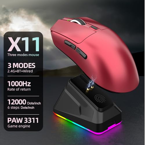VBESTLIFE Kabellose Gaming-Maus mit 3 Modi und RGB-Ladestation, Leichte Ergonomische Bluetooth-Gaming-Maus, 7 Tasten, für Laptop-PC (Rot) Bild 2