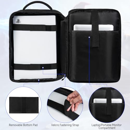 Gaming-Reiserucksack kompatibel mit PS5/PS5 Pro/PS5 Slim/PS4, schützende Tragetasche/Aufbewahrungstasche kompatibel mit PlayStation 5 Konsole,Headset,Controllern,Monitor,15,6 Zoll Laptop und Zubehör Bild 2