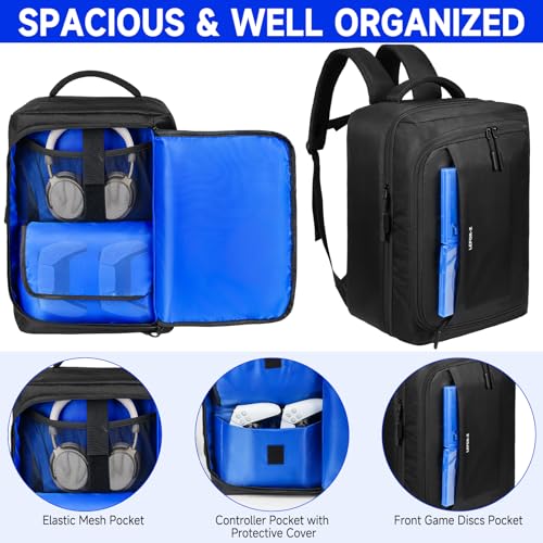 Gaming-Reiserucksack kompatibel mit PS5/PS5 Pro/PS5 Slim/PS4, schützende Tragetasche/Aufbewahrungstasche kompatibel mit PlayStation 5 Konsole,Headset,Controllern,Monitor,15,6 Zoll Laptop und Zubehör Bild 3