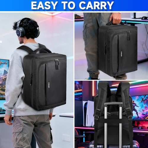 Gaming-Reiserucksack kompatibel mit PS5/PS5 Pro/PS5 Slim/PS4, schützende Tragetasche/Aufbewahrungstasche kompatibel mit PlayStation 5 Konsole,Headset,Controllern,Monitor,15,6 Zoll Laptop und Zubehör Bild 6