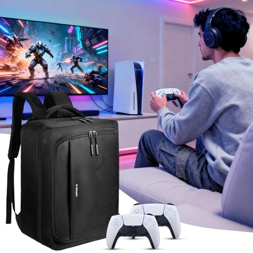 Gaming-Reiserucksack kompatibel mit PS5/PS5 Pro/PS5 Slim/PS4, schützende Tragetasche/Aufbewahrungstasche kompatibel mit PlayStation 5 Konsole,Headset,Controllern,Monitor,15,6 Zoll Laptop und Zubehör Bild 7