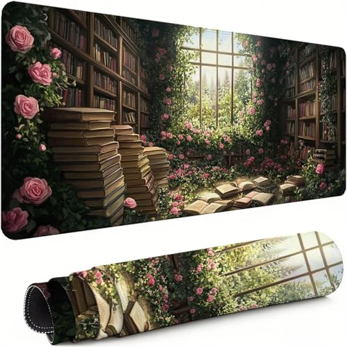 Gaming Mauspad XXL 1600x800x3mm Bücherregal Mousepad, Große Speed rutschfeste Schreibtischunterlage Blume Verbessert Präzision und Geschwindigkeit mit Stoßdämpfung für Tastatur Maus Homeoffice xg-239 Bild 1