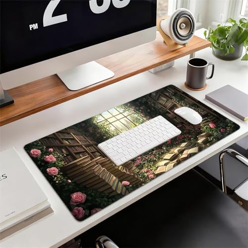 Gaming Mauspad XXL 1600x800x3mm Bücherregal Mousepad, Große Speed rutschfeste Schreibtischunterlage Blume Verbessert Präzision und Geschwindigkeit mit Stoßdämpfung für Tastatur Maus Homeoffice xg-239 Bild 2