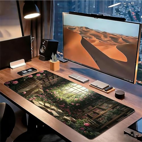 Gaming Mauspad XXL 1600x800x3mm Bücherregal Mousepad, Große Speed rutschfeste Schreibtischunterlage Blume Verbessert Präzision und Geschwindigkeit mit Stoßdämpfung für Tastatur Maus Homeoffice xg-239 Bild 3
