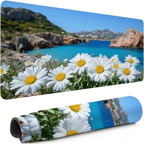 Gaming Mauspad XXL 1600x800x3mm Weiß Mousepad, Große Speed Rutschfeste Schreibtischunterlage Gänseblümchen Verbessert Präzision und Geschwindigkeit mit Stoßdämpfung für Tastatur Maus Homeoffice xg-215 Bild 1