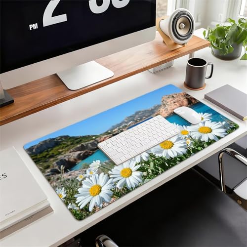 Gaming Mauspad XXL 1600x800x3mm Weiß Mousepad, Große Speed Rutschfeste Schreibtischunterlage Gänseblümchen Verbessert Präzision und Geschwindigkeit mit Stoßdämpfung für Tastatur Maus Homeoffice xg-215 Bild 2