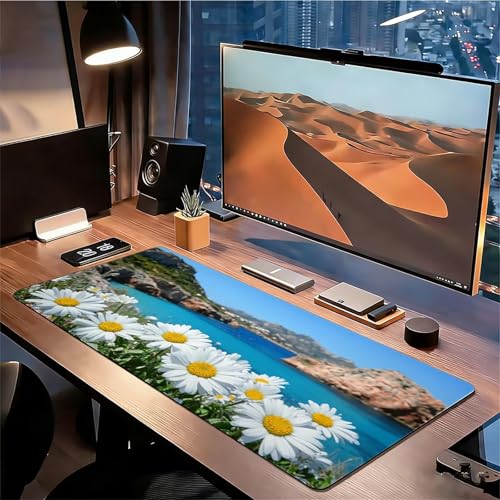 Gaming Mauspad XXL 1600x800x3mm Weiß Mousepad, Große Speed Rutschfeste Schreibtischunterlage Gänseblümchen Verbessert Präzision und Geschwindigkeit mit Stoßdämpfung für Tastatur Maus Homeoffice xg-215 Bild 3