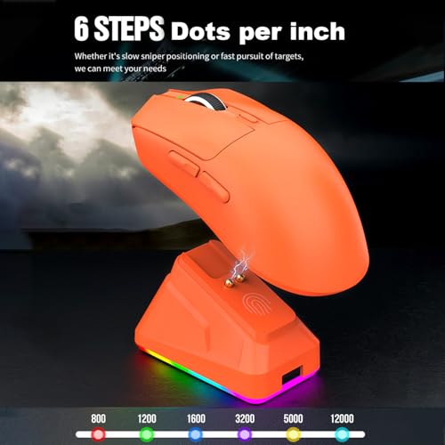VBESTLIFE Leichte Gaming-Maus, RGB-Licht, 7 Tasten, Anpassbare 3-Modus-Verbindung mit Schnelllade-Magnetbasis, für Gaming und Bürogebrauch (ORANGE) Bild 3