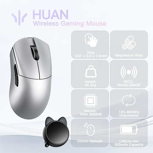 WLMOUSE Huan Gaming-Maus aus Magnesiumlegierung, 48 g, 8K Sprach- und Display-Receiver, Dual 8K kabellos/verkabelt, PAW3950HS Sensor, RGB-Radbeleuchtung, Nordic 54H20 (OM-Schalter) Bild 2