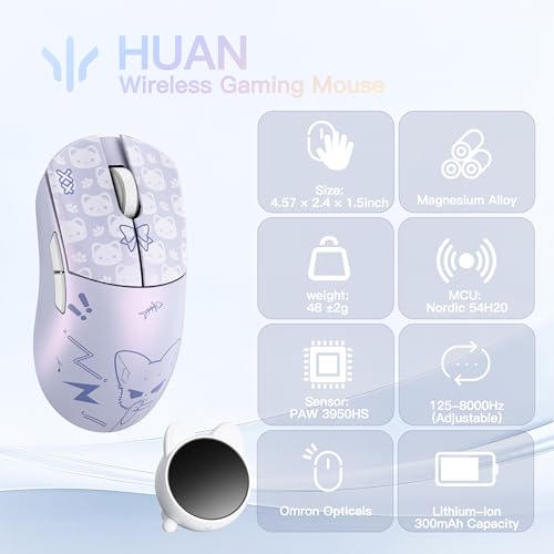 WLMOUSE Huan Gaming-Maus aus Magnesiumlegierung, 48 g, 8K Sprach- und Display-Receiver, Dual 8K kabellos/verkabelt, PAW3950HS Sensor, RGB-Radbeleuchtung, Nordic 54H20 (Nekko (OM-Switch)) Bild 2