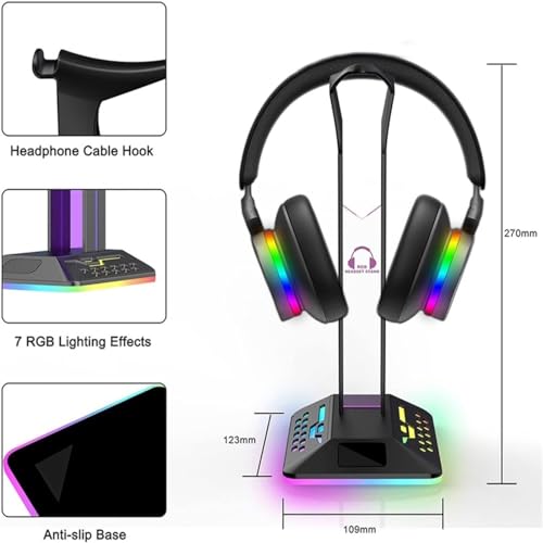 Kopfhörerhalterung RGB-Gaming-Kopfhörerständer mit 2 USB-Ladeanschlüssen, 7 Lichtmodi Headset-Ständer(D) Bild 3