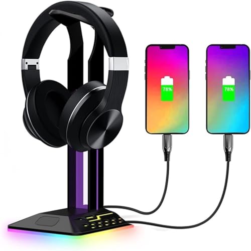 Kopfhörerhalterung RGB-Gaming-Kopfhörerständer mit 2 USB-Ladeanschlüssen, 7 Lichtmodi Headset-Ständer(D) Bild 5