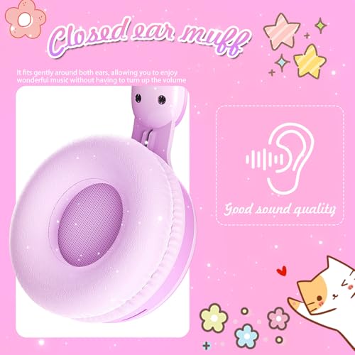 OHAANYY Bluetooth Kopfhörer Kinder, Kabellose Katzenohren Kopfhörer mit LED Licht – Over Ear Kinderkopfhörer für Mädchen mit Mikrofon, 85dB Lautstärkebegrenzung für iPad/Tablet/Schule Bild 4