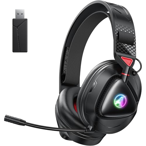 PH3 Wireless Gaming Headset für PS5, PS4, Switch, PC, Mac, Bluetooth Kopfhörer mit Abnehmbarem Mikrofon, Leichtes Bluetooth Headset mit RGB Licht, 50 Stunden Akku, Schwarz Rot Bild 1