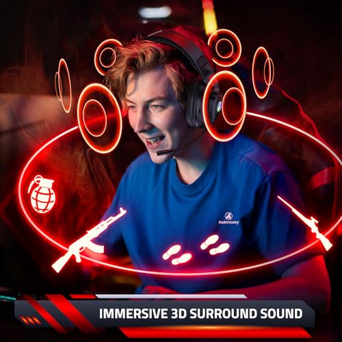 PH3 Wireless Gaming Headset für PS5, PS4, Switch, PC, Mac, Bluetooth Kopfhörer mit Abnehmbarem Mikrofon, Leichtes Bluetooth Headset mit RGB Licht, 50 Stunden Akku, Schwarz Rot Bild 2