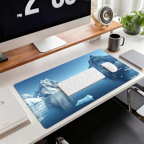 Gaming Mauspad XXL 1600x800x3mm Schneebedeckter Berg Mousepad, Große rutschfeste Schreibtischunterlage Seewasser Verbessert Präzision und Geschwindigkeit mit Stoßdämpfung für Tastatur und Maus xg-275 Bild 2