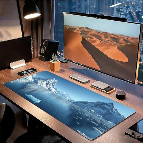 Gaming Mauspad XXL 1600x800x3mm Schneebedeckter Berg Mousepad, Große rutschfeste Schreibtischunterlage Seewasser Verbessert Präzision und Geschwindigkeit mit Stoßdämpfung für Tastatur und Maus xg-275 Bild 3