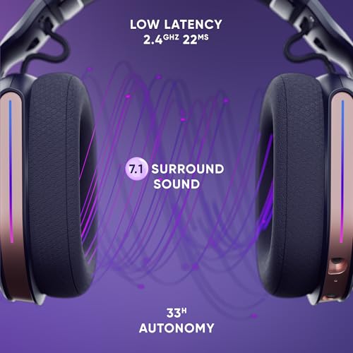 Kabellose Gaming-Headset, kompatibel mit PS5, PS4, Switch, PC, mobil, leicht, LED, geringe Latenz 2,4 GHz oder Bluetooth, Akku 33 Stunden, virtueller Sound, 7.1, Dual-Mikrofon – Polaris (Blau Bild 2