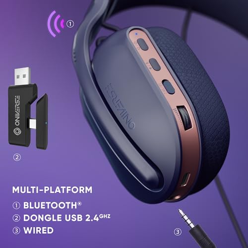 Kabellose Gaming-Headset, kompatibel mit PS5, PS4, Switch, PC, mobil, leicht, LED, geringe Latenz 2,4 GHz oder Bluetooth, Akku 33 Stunden, virtueller Sound, 7.1, Dual-Mikrofon – Polaris (Blau Bild 3