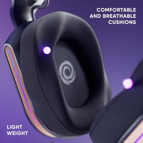 Kabellose Gaming-Headset, kompatibel mit PS5, PS4, Switch, PC, mobil, leicht, LED, geringe Latenz 2,4 GHz oder Bluetooth, Akku 33 Stunden, virtueller Sound, 7.1, Dual-Mikrofon – Polaris (Blau Bild 4