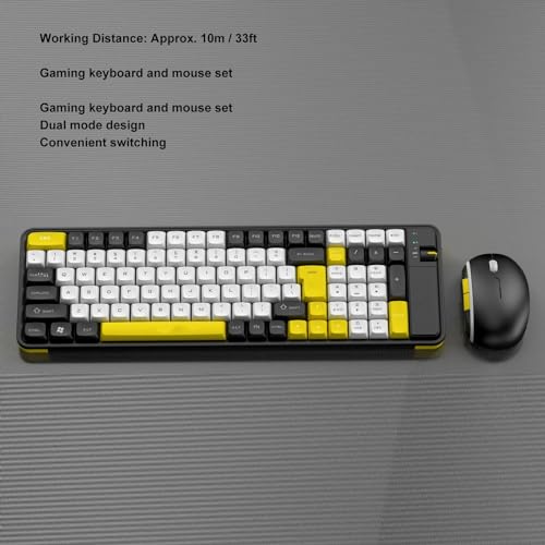 Kabellose Bluetooth-Tastatur und -Maus-Kombination, Dual-Modus, 100 Tasten, ergonomische Gaming-Tastatur, 1600 DPI, Maus-Set für PC, Laptop, Desktop-Computer, ABS, Schwarz (Gelb) Bild 6