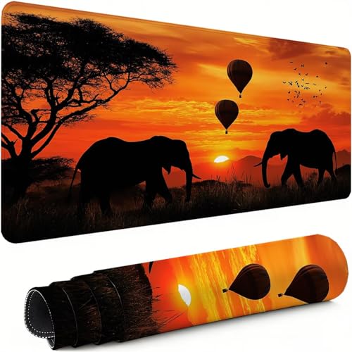 Gaming Mauspad XXL 1600x800x3mm Afrika Mousepad, Große Speed Rutschfeste Schreibtischunterlage Elefant Verbessert Präzision und Geschwindigkeit mit Stoßdämpfung für Tastatur und Maus Homeoffice xg-245 Bild 1