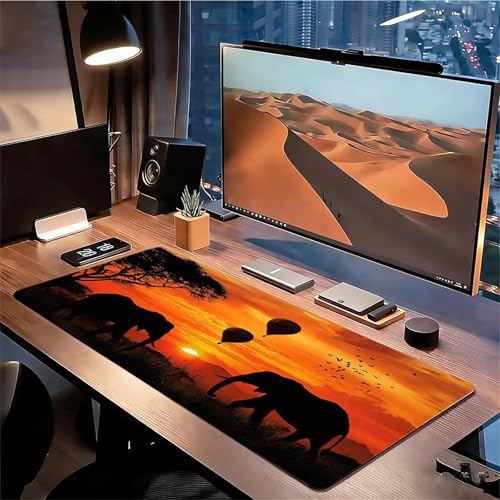 Gaming Mauspad XXL 1600x800x3mm Afrika Mousepad, Große Speed Rutschfeste Schreibtischunterlage Elefant Verbessert Präzision und Geschwindigkeit mit Stoßdämpfung für Tastatur und Maus Homeoffice xg-245 Bild 3