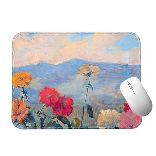Künstlerisches Mauspad Mit Ölmalerei Motiv, Blumen Und Landschaft Design, rutschfeste Und Schmutzabweisende Gummibasis, 24X20 cm, Für Büroarbeit Und Gaming Bild 1