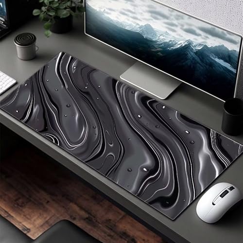 Mauspad XXL 1400x600x3 mm Gaming Mousepad mit Vernähte Kanten - rutschfest Mouse Pad - für PC mit Glatter Oberfläche Mauspad, Mousepad Schwarz Abstrakt, Maus Pad für alle Maustypen PjY1262 V-M Bild 3