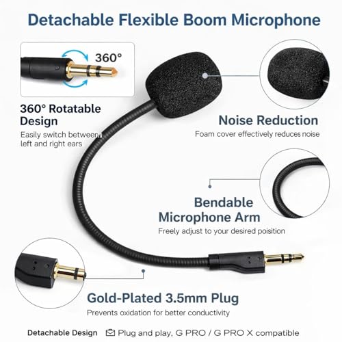 Gaming Mikrofonarm kompatibel mit G PRO/G PRO X Kabellose Gaming Headsets, abnehmbares Mikrofon mit Geräuschunterdrückung und vergoldetem 3,5 mm Stecker Bild 3