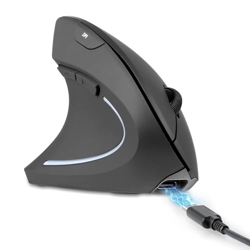 Perixx PERIMICE-713LR – Kabellose, Wiederaufladbare Vertikale Maus für Linkshänder – Duale Ladefunktion (Kabel & Wireless) – 6 Tasten – Linkshänder-Design Bild 1