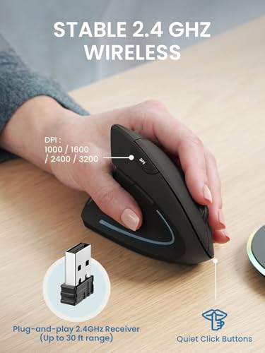 Perixx PERIMICE-713LR – Kabellose, Wiederaufladbare Vertikale Maus für Linkshänder – Duale Ladefunktion (Kabel & Wireless) – 6 Tasten – Linkshänder-Design Bild 2