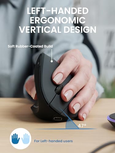 Perixx PERIMICE-713LR – Kabellose, Wiederaufladbare Vertikale Maus für Linkshänder – Duale Ladefunktion (Kabel & Wireless) – 6 Tasten – Linkshänder-Design Bild 3