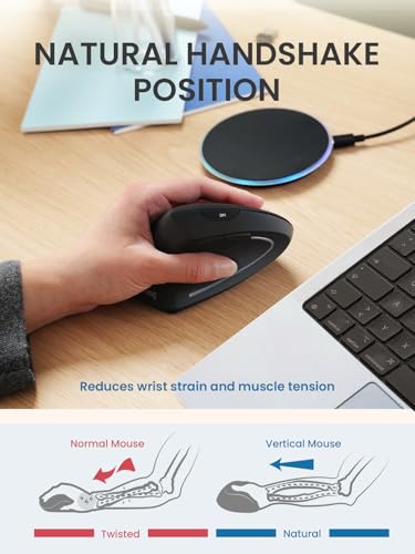 Perixx PERIMICE-713LR – Kabellose, Wiederaufladbare Vertikale Maus für Linkshänder – Duale Ladefunktion (Kabel & Wireless) – 6 Tasten – Linkshänder-Design Bild 5