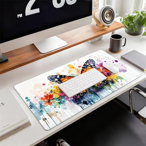 Gaming Mauspad XXL 1600x800x3mm Weiß Mousepad, Große Speed Rutschfeste Schreibtischunterlage Schmetterling Verbessert Präzision und Geschwindigkeit mit Stoßdämpfung für Tastatur Maus Homeoffice xg-305 Bild 2