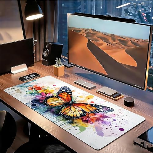 Gaming Mauspad XXL 1600x800x3mm Weiß Mousepad, Große Speed Rutschfeste Schreibtischunterlage Schmetterling Verbessert Präzision und Geschwindigkeit mit Stoßdämpfung für Tastatur Maus Homeoffice xg-305 Bild 3