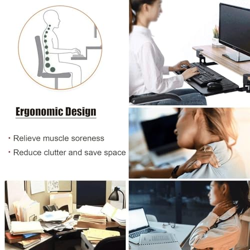 Premium Tastaturablage unter dem Schreibtisch mit Mauspad, 24 kg Kapazität, verstellbare Schublade für Tastatur und Maus, Design für Home Office & Gaming Setup Bild 2