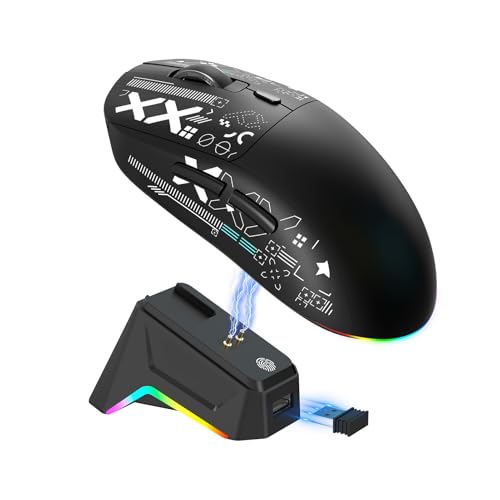 Goshyda Kabellose Gaming-Maus mit Magnetischer Ladestation, 3 Modi, 2,4 GHz BT 5.3, Kabelgebundene, Leise RGB-Lichtmaus, 7 Programmierbare Tasten, für Laptop-Desktop-PC (Black) Bild 1