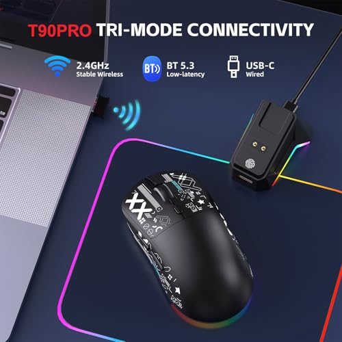 Goshyda Kabellose Gaming-Maus mit Magnetischer Ladestation, 3 Modi, 2,4 GHz BT 5.3, Kabelgebundene, Leise RGB-Lichtmaus, 7 Programmierbare Tasten, für Laptop-Desktop-PC (Black) Bild 2