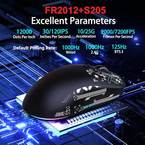 Goshyda Kabellose Gaming-Maus mit Magnetischer Ladestation, 3 Modi, 2,4 GHz BT 5.3, Kabelgebundene, Leise RGB-Lichtmaus, 7 Programmierbare Tasten, für Laptop-Desktop-PC (Black) Bild 5