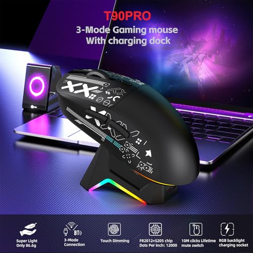 Goshyda Kabellose Gaming-Maus mit Magnetischer Ladestation, 3 Modi, 2,4 GHz BT 5.3, Kabelgebundene, Leise RGB-Lichtmaus, 7 Programmierbare Tasten, für Laptop-Desktop-PC (Black) Bild 6