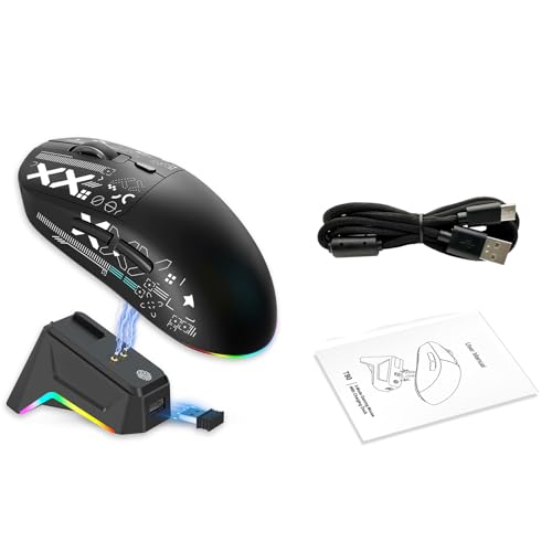 Goshyda Kabellose Gaming-Maus mit Magnetischer Ladestation, 3 Modi, 2,4 GHz BT 5.3, Kabelgebundene, Leise RGB-Lichtmaus, 7 Programmierbare Tasten, für Laptop-Desktop-PC (Black) Bild 7