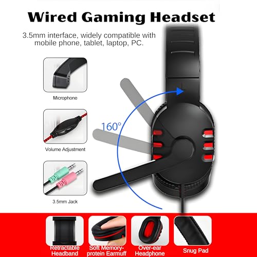 Gaming Tastatur Maus Headset Set mit Mousepad 4 in 1 RGB Gaming Combo Set für PC/PS4/Xbox-Gamer, RGB Beleuchtete Tastatur, 4 Farben LED Gaming Maus, 3,5-mm-Gaming-Kopfhörer Bild 4