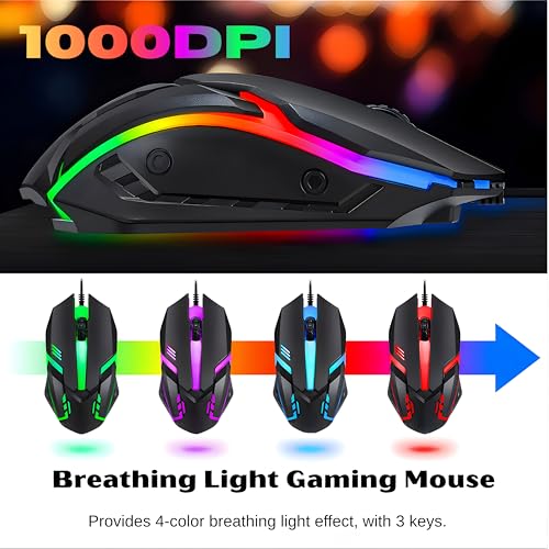 Gaming Tastatur Maus Headset Set mit Mousepad 4 in 1 RGB Gaming Combo Set für PC/PS4/Xbox-Gamer, RGB Beleuchtete Tastatur, 4 Farben LED Gaming Maus, 3,5-mm-Gaming-Kopfhörer Bild 5