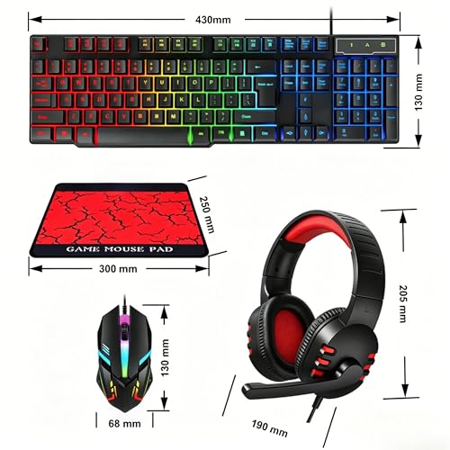 Gaming Tastatur Maus Headset Set mit Mousepad 4 in 1 RGB Gaming Combo Set für PC/PS4/Xbox-Gamer, RGB Beleuchtete Tastatur, 4 Farben LED Gaming Maus, 3,5-mm-Gaming-Kopfhörer Bild 7
